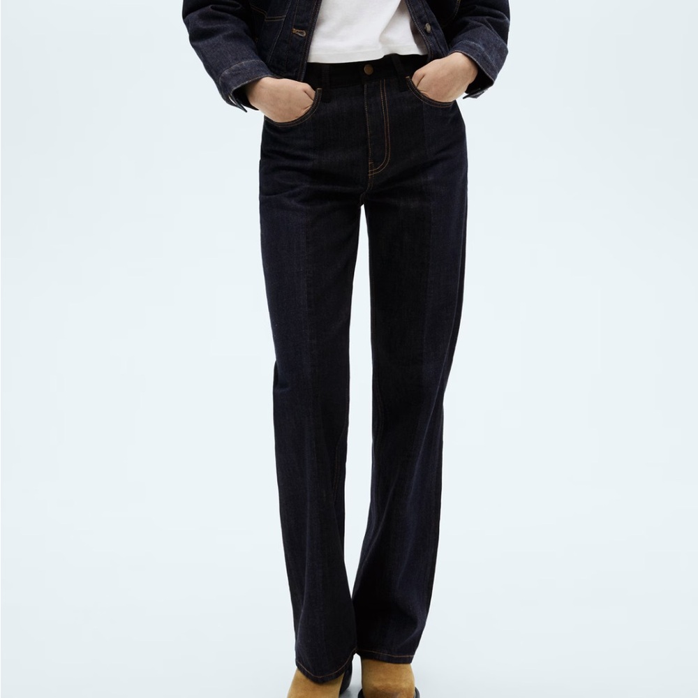 Mango two toned dark blue indigo denim straight leg jeans 100% cotton - Picture 3 of 8